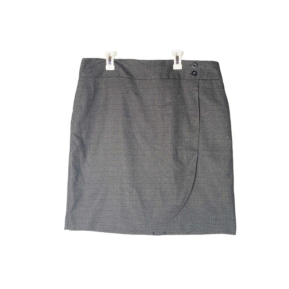 Van Heusen Studio Womens Mini Skirt Sz 14 Faux Wrap Gray Plaid Lined Stretch - Picture 1 of 8